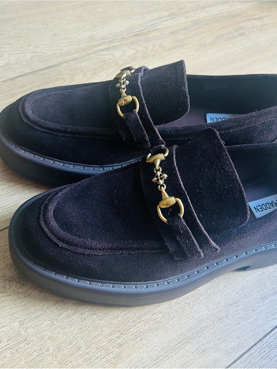 Steve Madden Shoes - Steve Madden Dark Brown Suede Loafers with Gold Bit